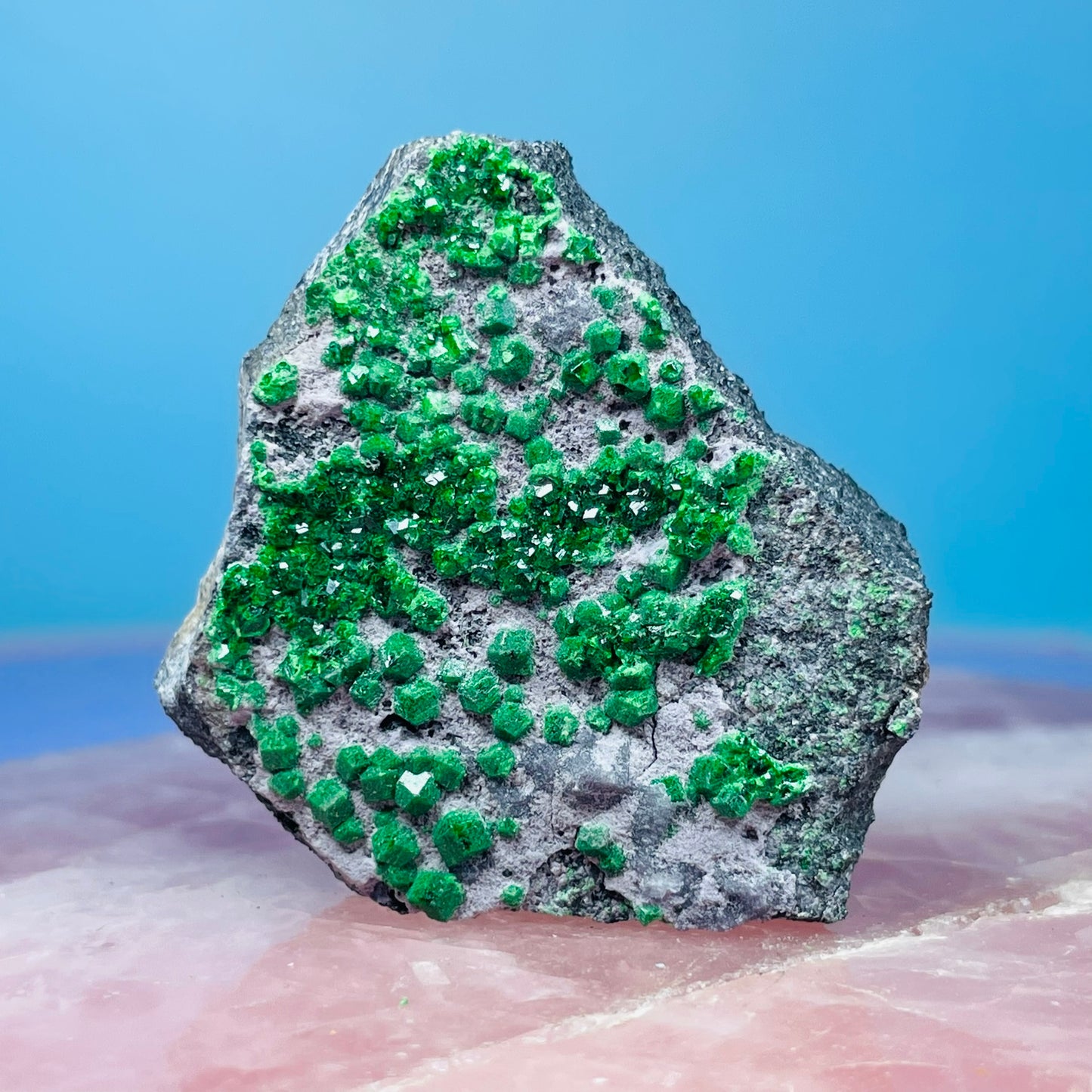 Rare Green Uvarovite Garnet Cluster Specimen (Video)