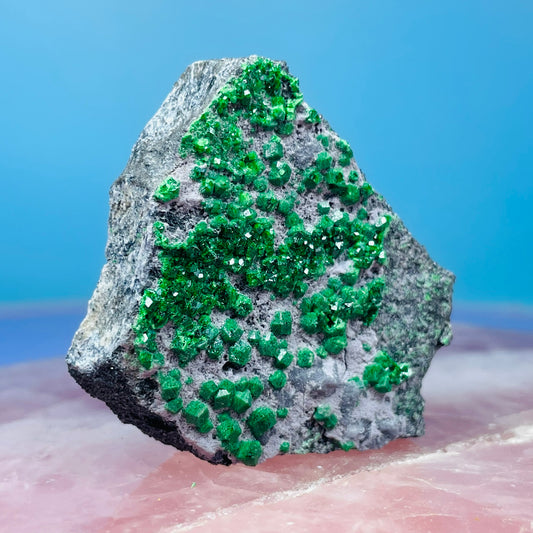 Rare Green Uvarovite Garnet Cluster Specimen (Video)
