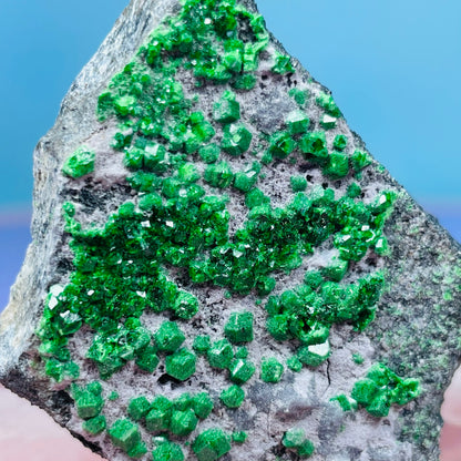Rare Green Uvarovite Garnet Cluster Specimen (Video)