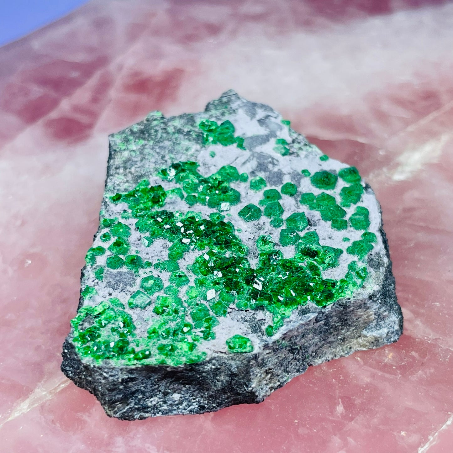 Rare Green Uvarovite Garnet Cluster Specimen (Video)