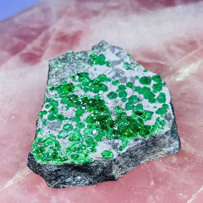 Rare Green Uvarovite Garnet Cluster Specimen (Video)
