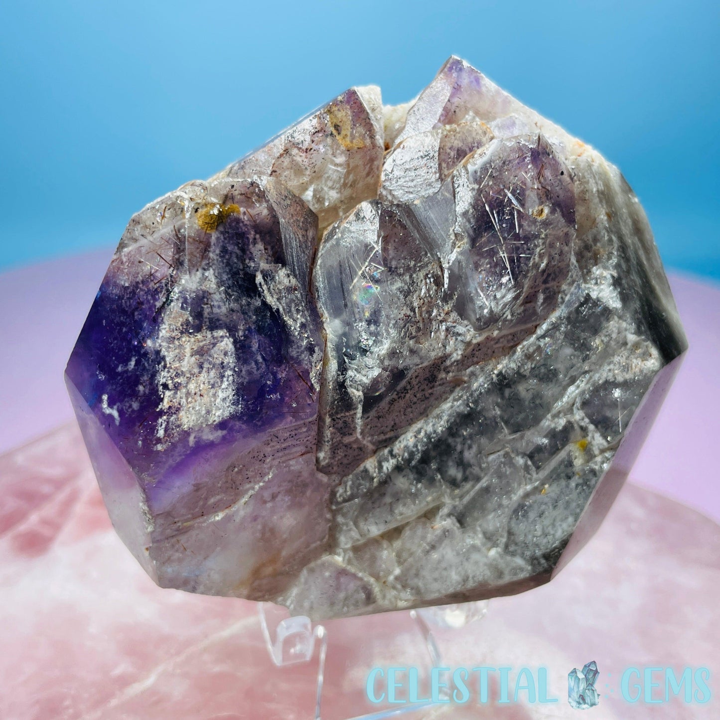 Amethyst with Hematite Rutile Semi-Polished Cluster