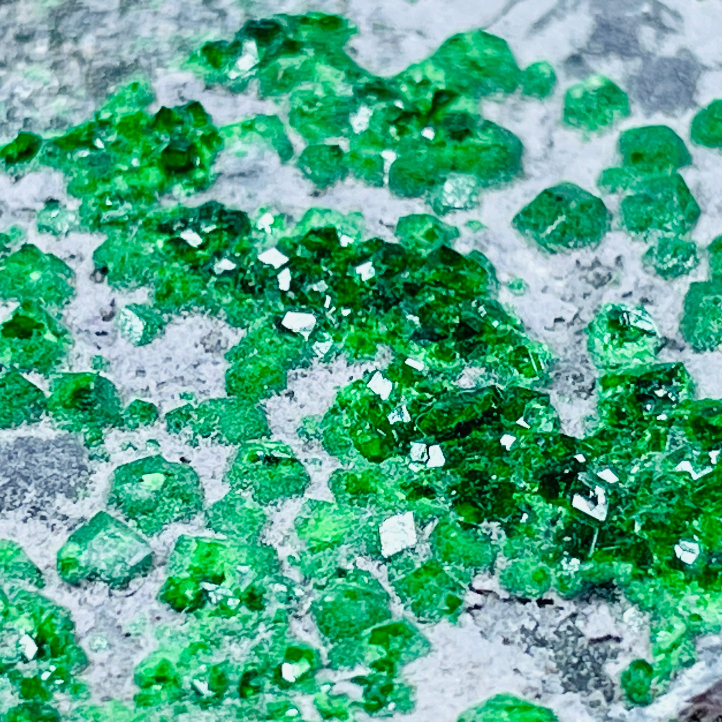 Rare Green Uvarovite Garnet Cluster Specimen (Video)