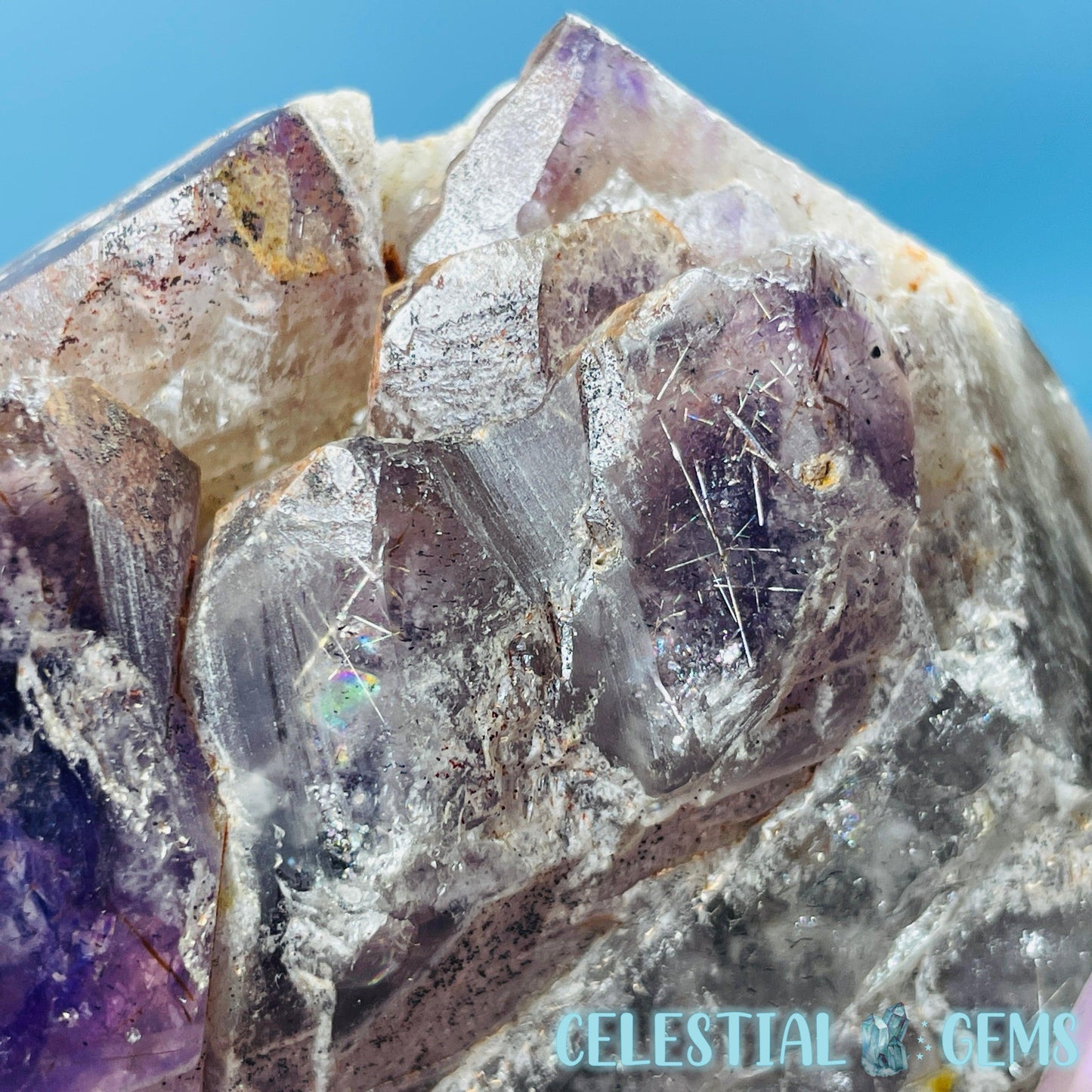 Amethyst with Hematite Rutile Semi-Polished Cluster