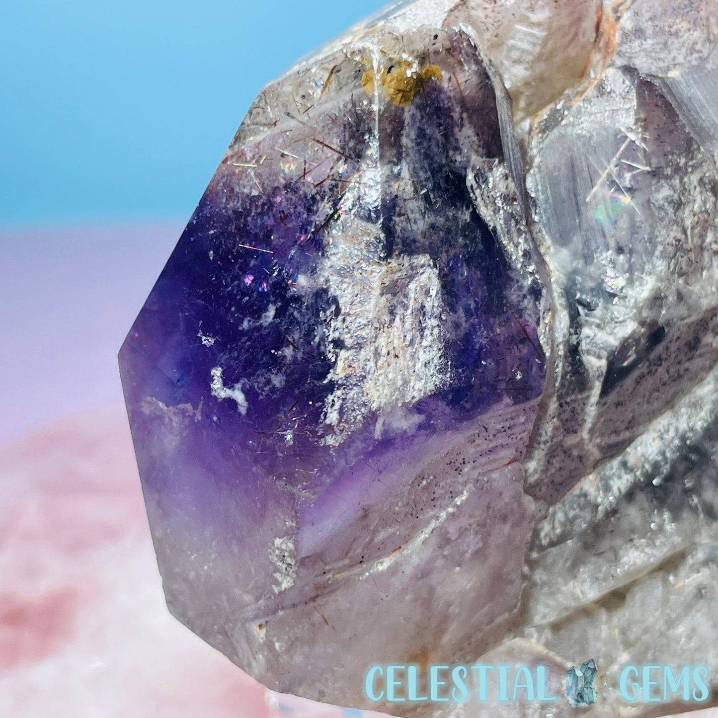 Amethyst with Hematite Rutile Semi-Polished Cluster