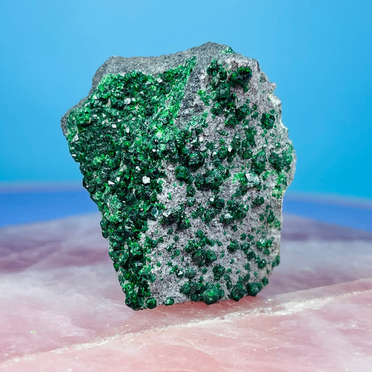 Rare Green Uvarovite Garnet Cluster Specimen (Video)