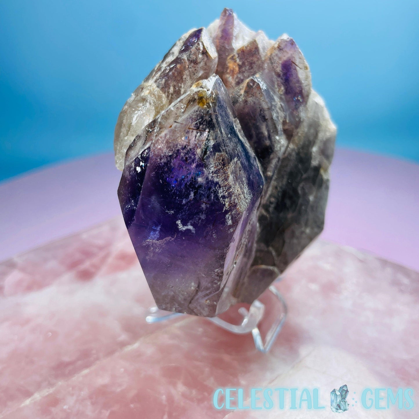 Amethyst with Hematite Rutile Semi-Polished Cluster