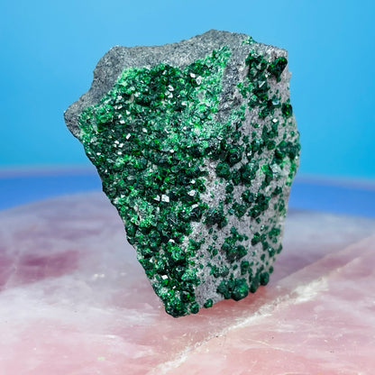 Rare Green Uvarovite Garnet Cluster Specimen (Video)