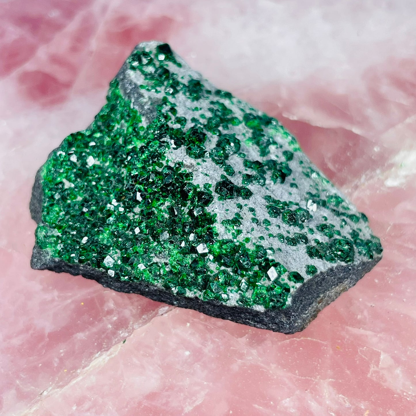 Rare Green Uvarovite Garnet Cluster Specimen (Video)