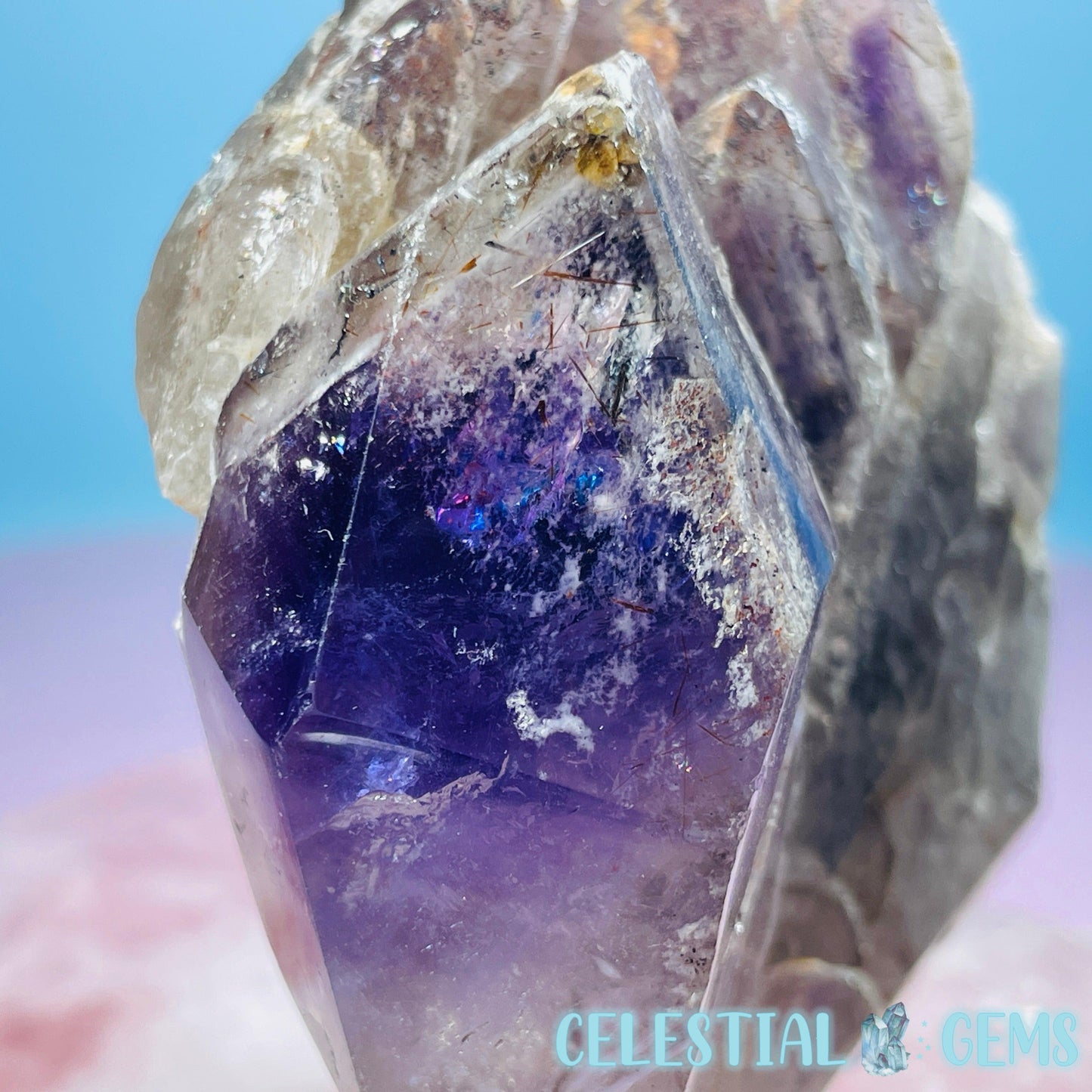 Amethyst with Hematite Rutile Semi-Polished Cluster