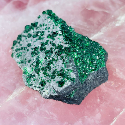 Rare Green Uvarovite Garnet Cluster Specimen (Video)