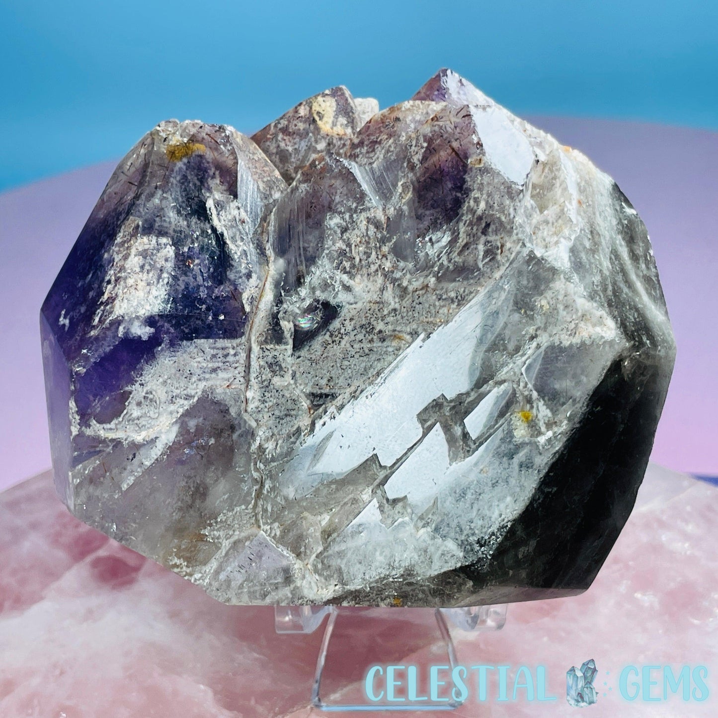 Amethyst with Hematite Rutile Semi-Polished Cluster