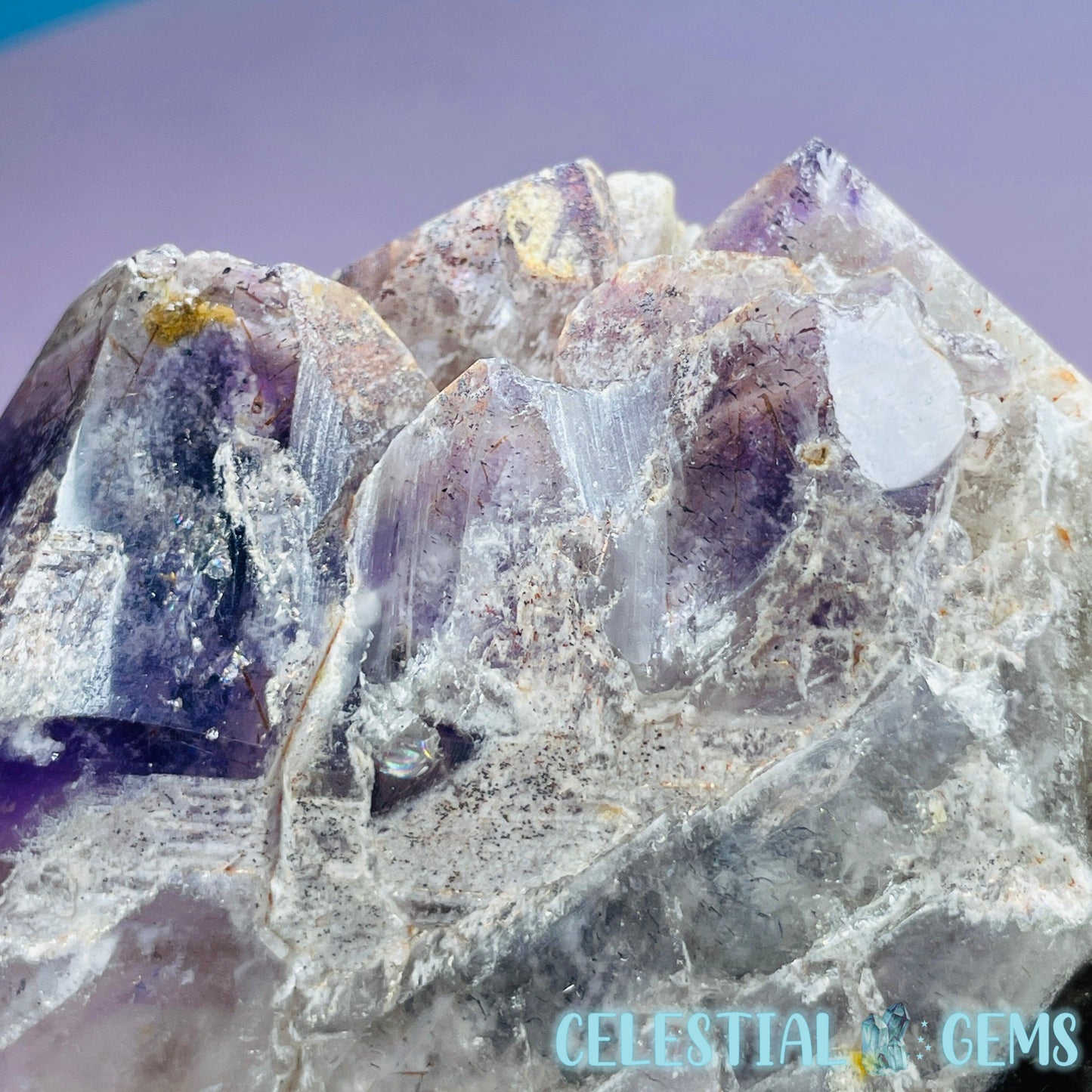 Amethyst with Hematite Rutile Semi-Polished Cluster
