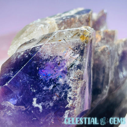 Amethyst with Hematite Rutile Semi-Polished Cluster