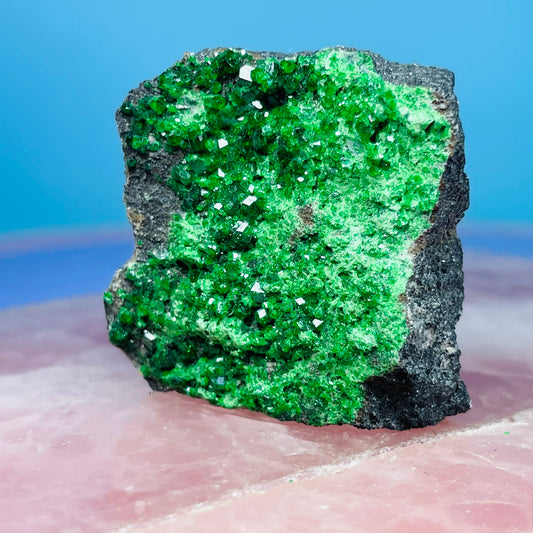 Rare Green Uvarovite Garnet Cluster Specimen (Video)