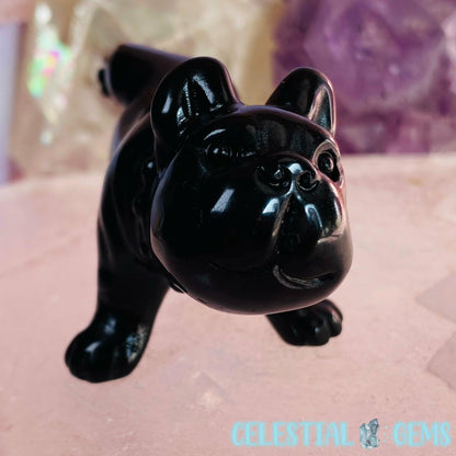 Obsidian Peeing Bulldog Medium Carving