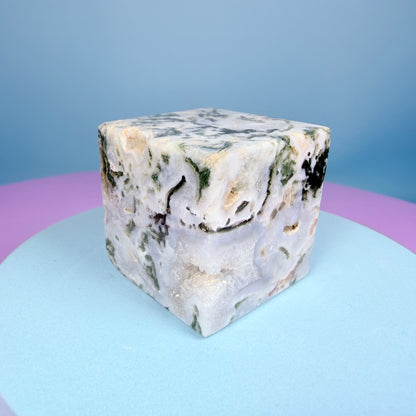 Moss Agate Cube Small Carving