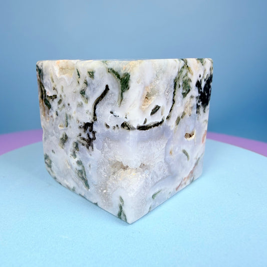Moss Agate Cube Small Carving