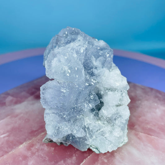 Blue Cubic Fluorite Medium Cluster Specimen with Calcite