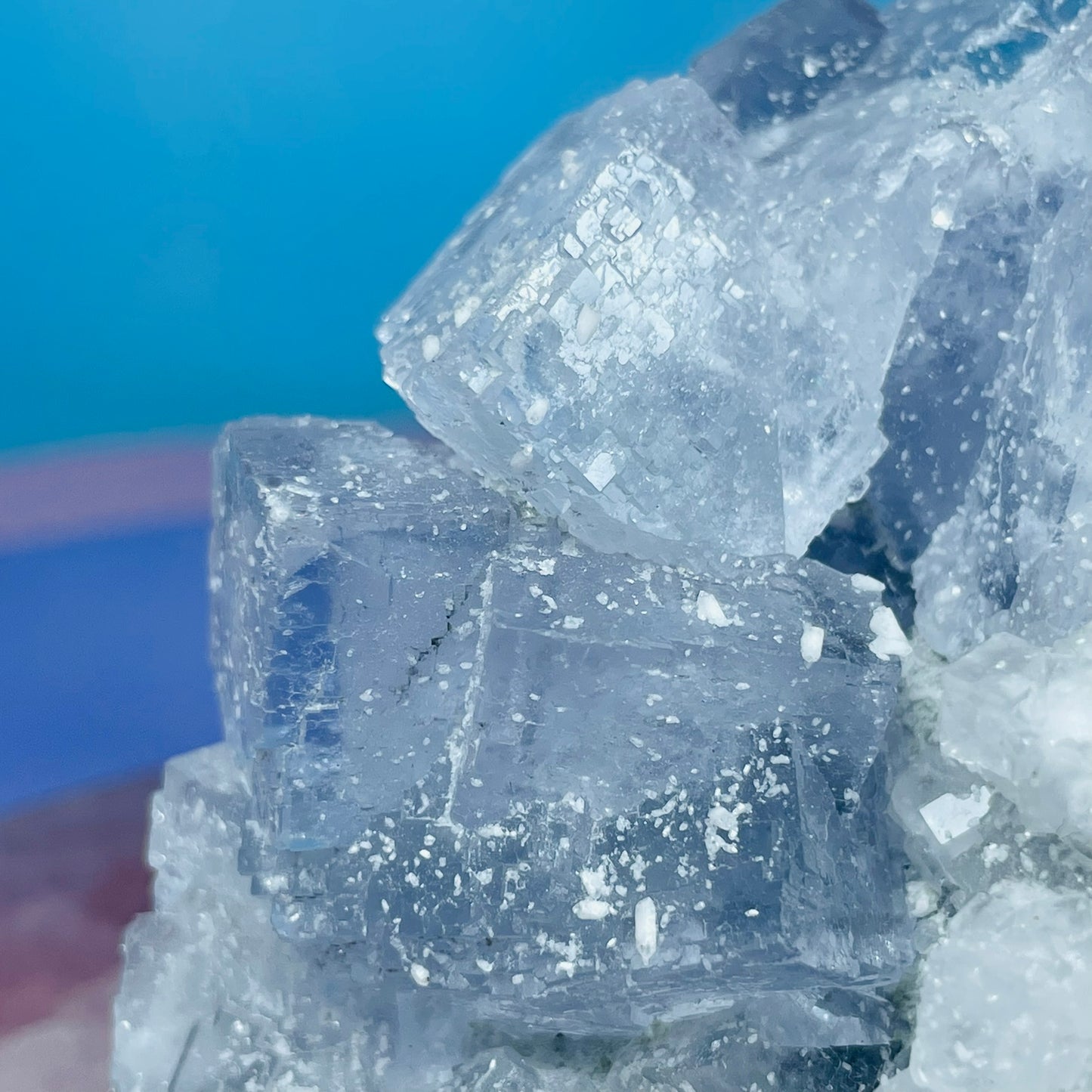 Blue Cubic Fluorite Medium Cluster Specimen with Calcite