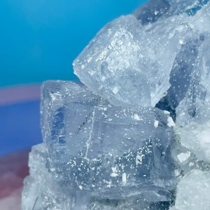 Blue Cubic Fluorite Medium Cluster Specimen with Calcite