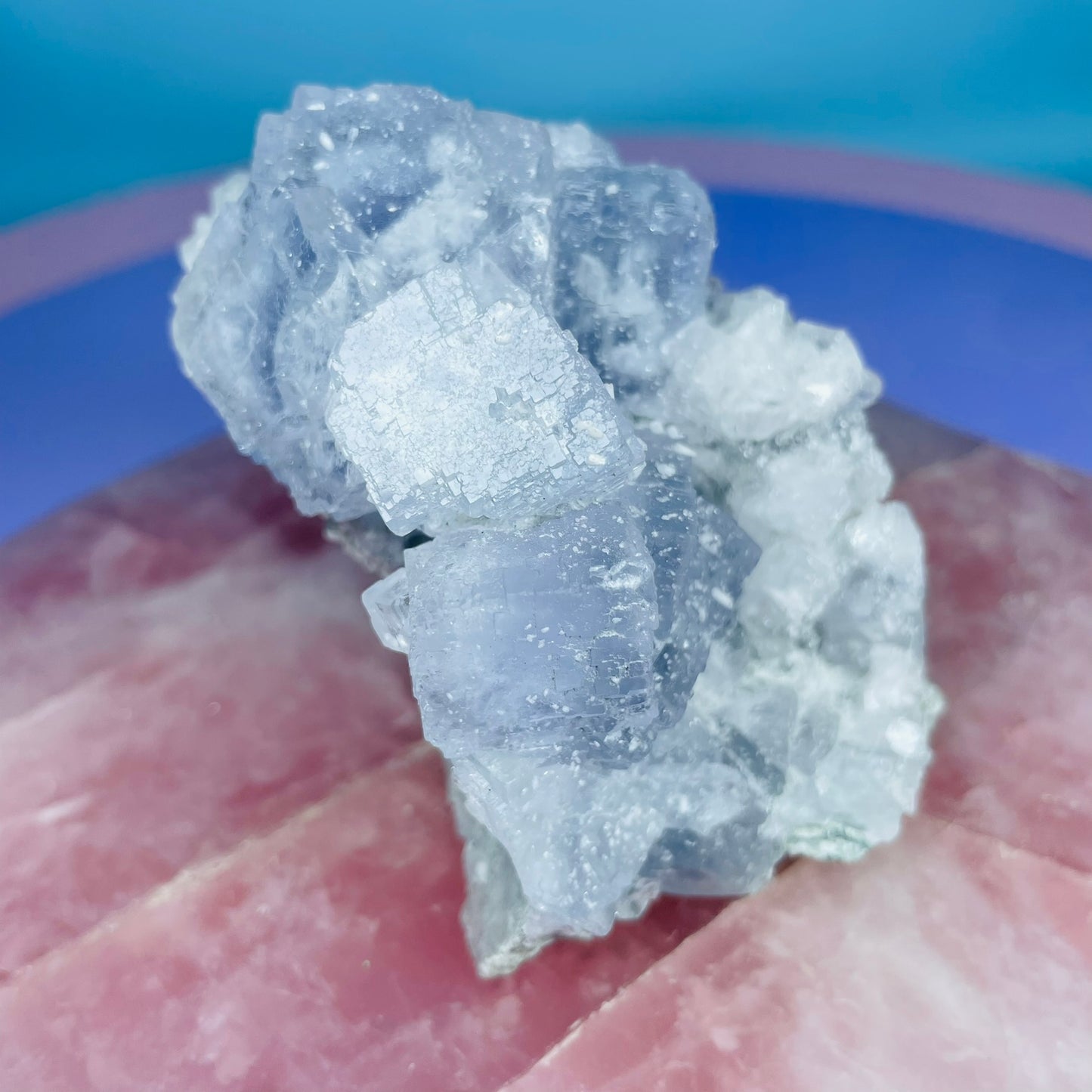 Blue Cubic Fluorite Medium Cluster Specimen with Calcite