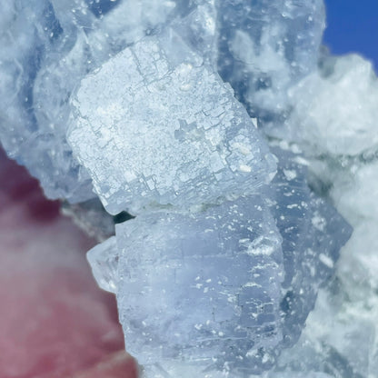 Blue Cubic Fluorite Medium Cluster Specimen with Calcite