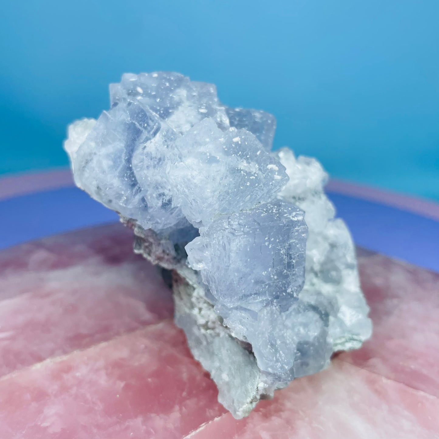 Blue Cubic Fluorite Medium Cluster Specimen with Calcite