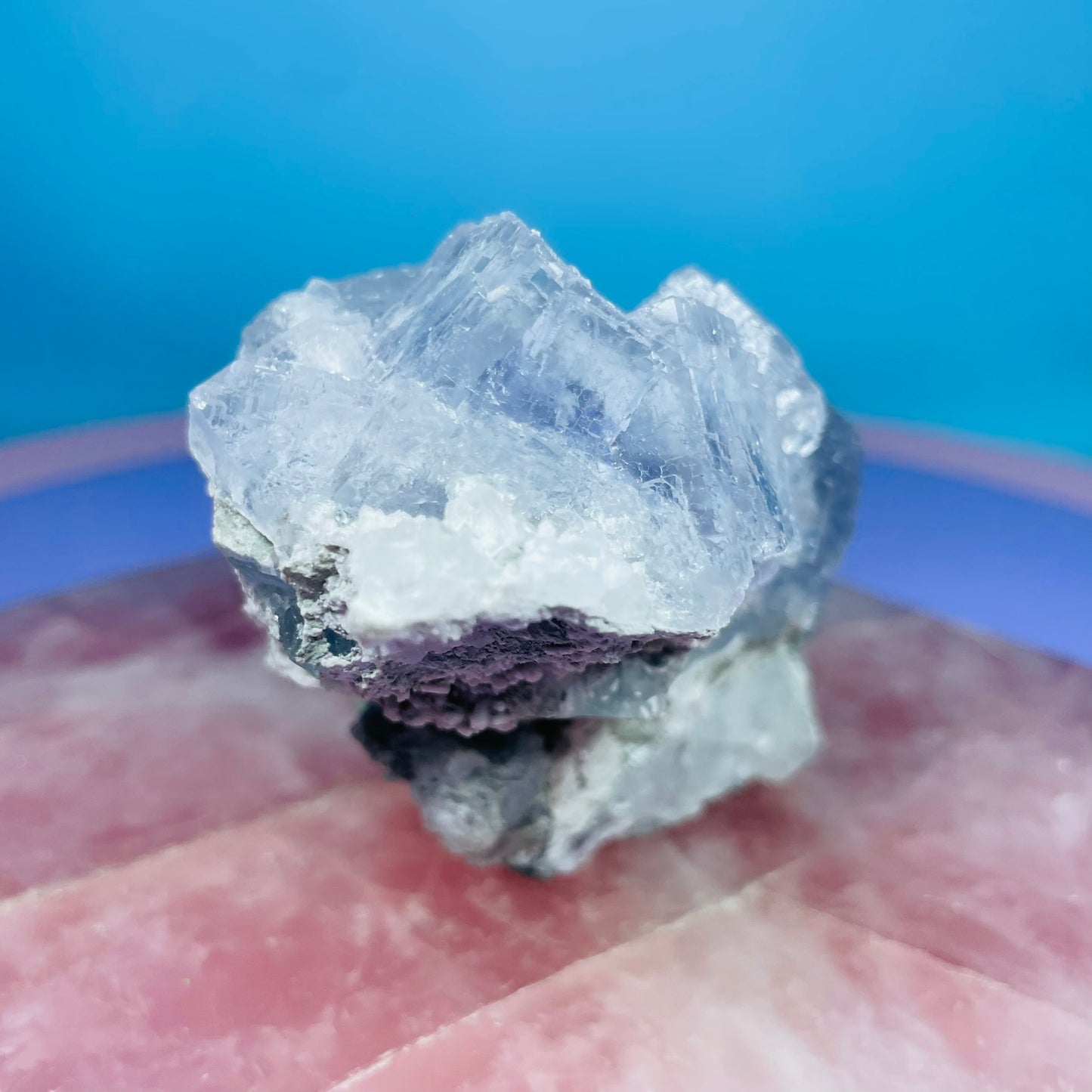 Blue Cubic Fluorite Medium Cluster Specimen with Calcite