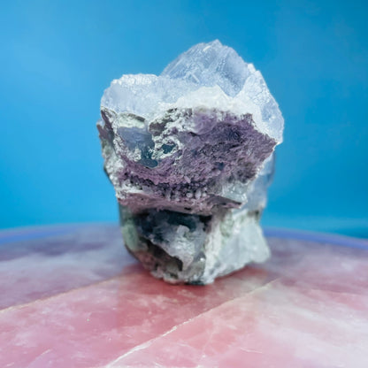 Blue Cubic Fluorite Medium Cluster Specimen with Calcite