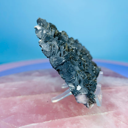 Black Barite Small Cluster Plate with Vanadinite Sparkles