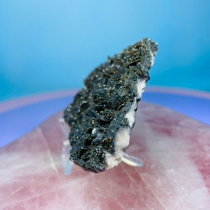 Black Barite Small Cluster Plate with Vanadinite Sparkles
