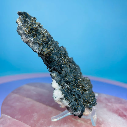 Black Barite Small Cluster Plate with Vanadinite Sparkles
