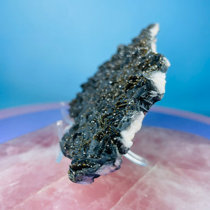 Black Barite Medium Cluster Plate with Vanadinite Sparkles