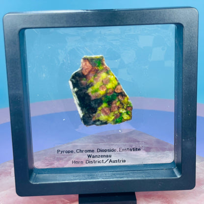 Rare Pyrope, Chrome Diopside + Enstatite Slice Specimen in Frame