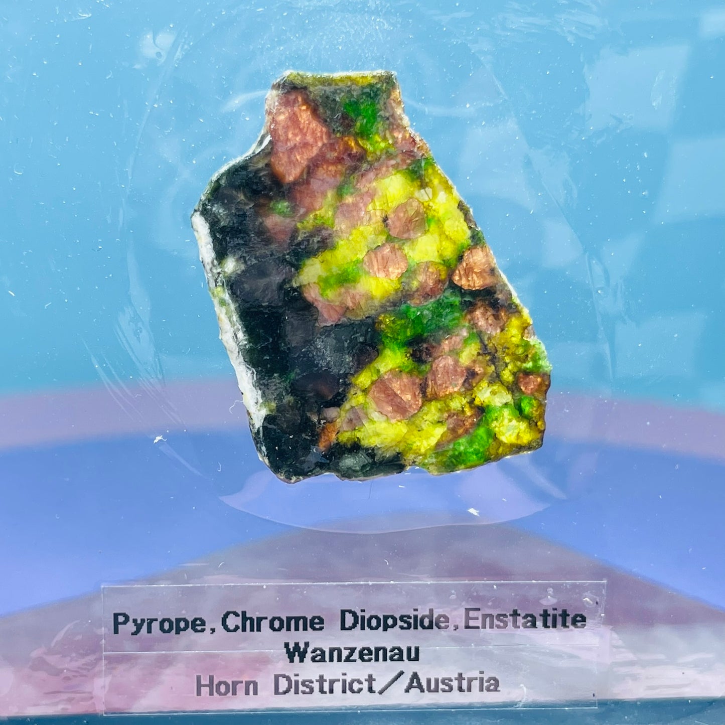 Rare Pyrope, Chrome Diopside + Enstatite Slice Specimen in Frame