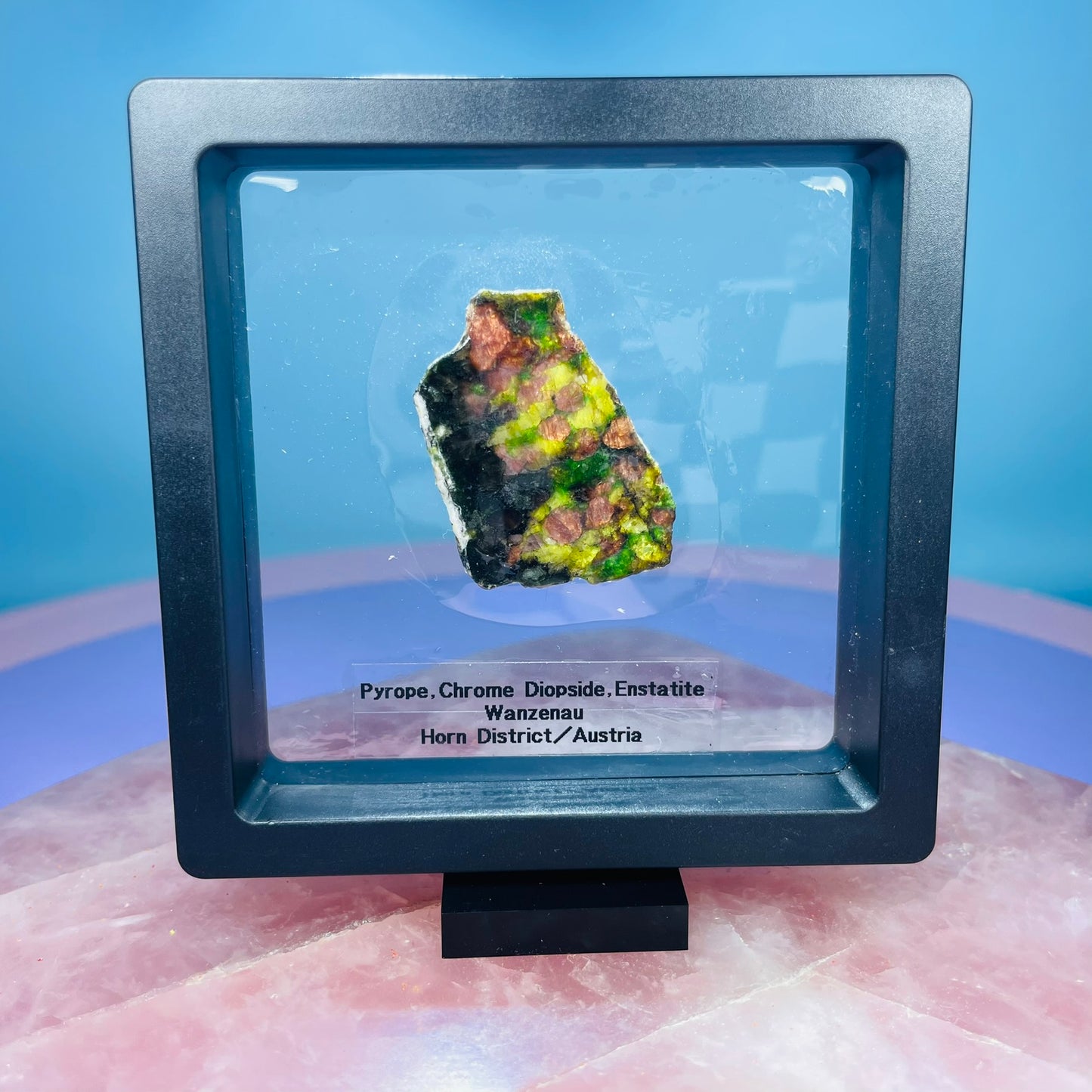 Rare Pyrope, Chrome Diopside + Enstatite Slice Specimen in Frame