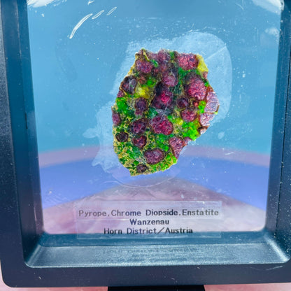 Rare Pyrope, Chrome Diopside + Enstatite Slice Specimen in Frame