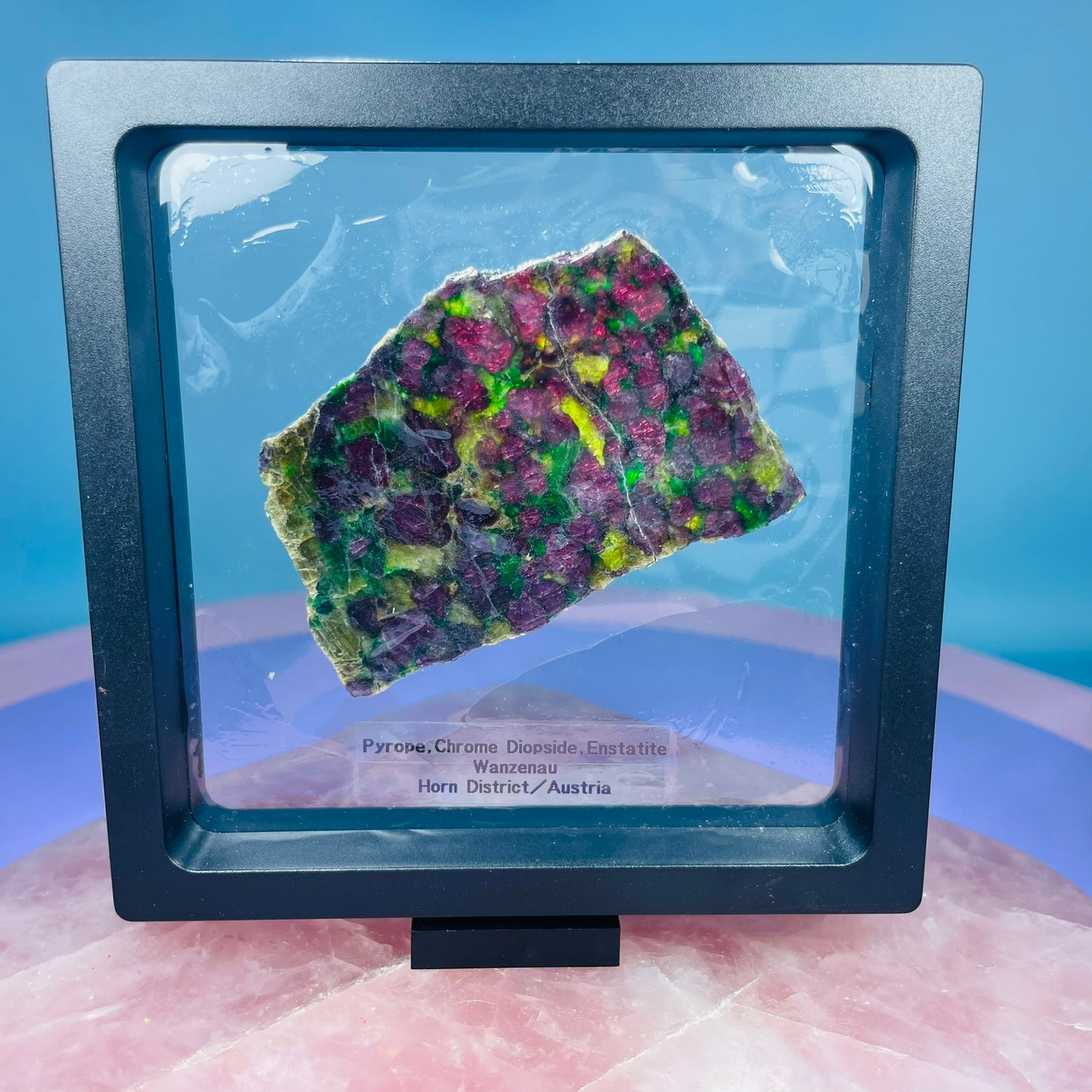Rare Pyrope, Chrome Diopside + Enstatite Slice Specimen in Frame