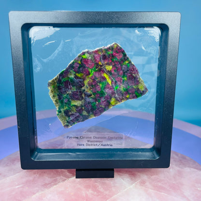 Rare Pyrope, Chrome Diopside + Enstatite Slice Specimen in Frame