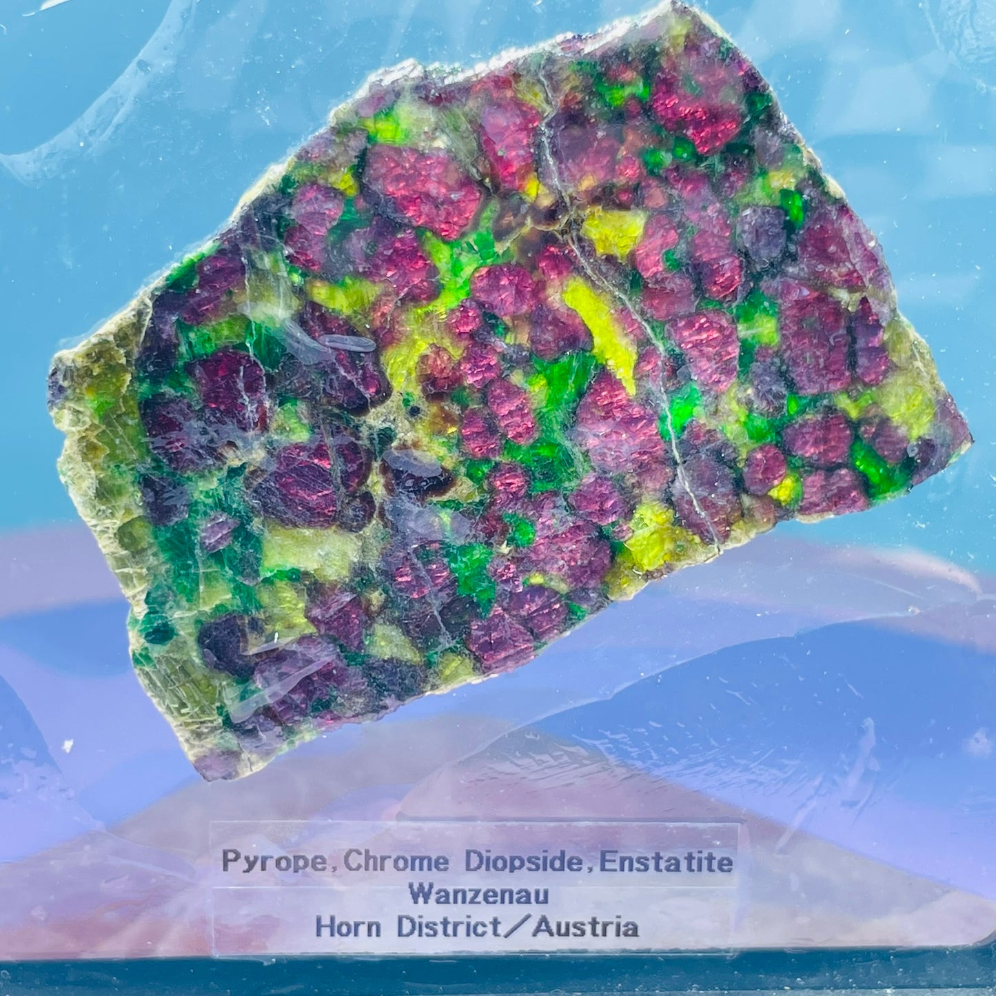 Rare Pyrope, Chrome Diopside + Enstatite Slice Specimen in Frame