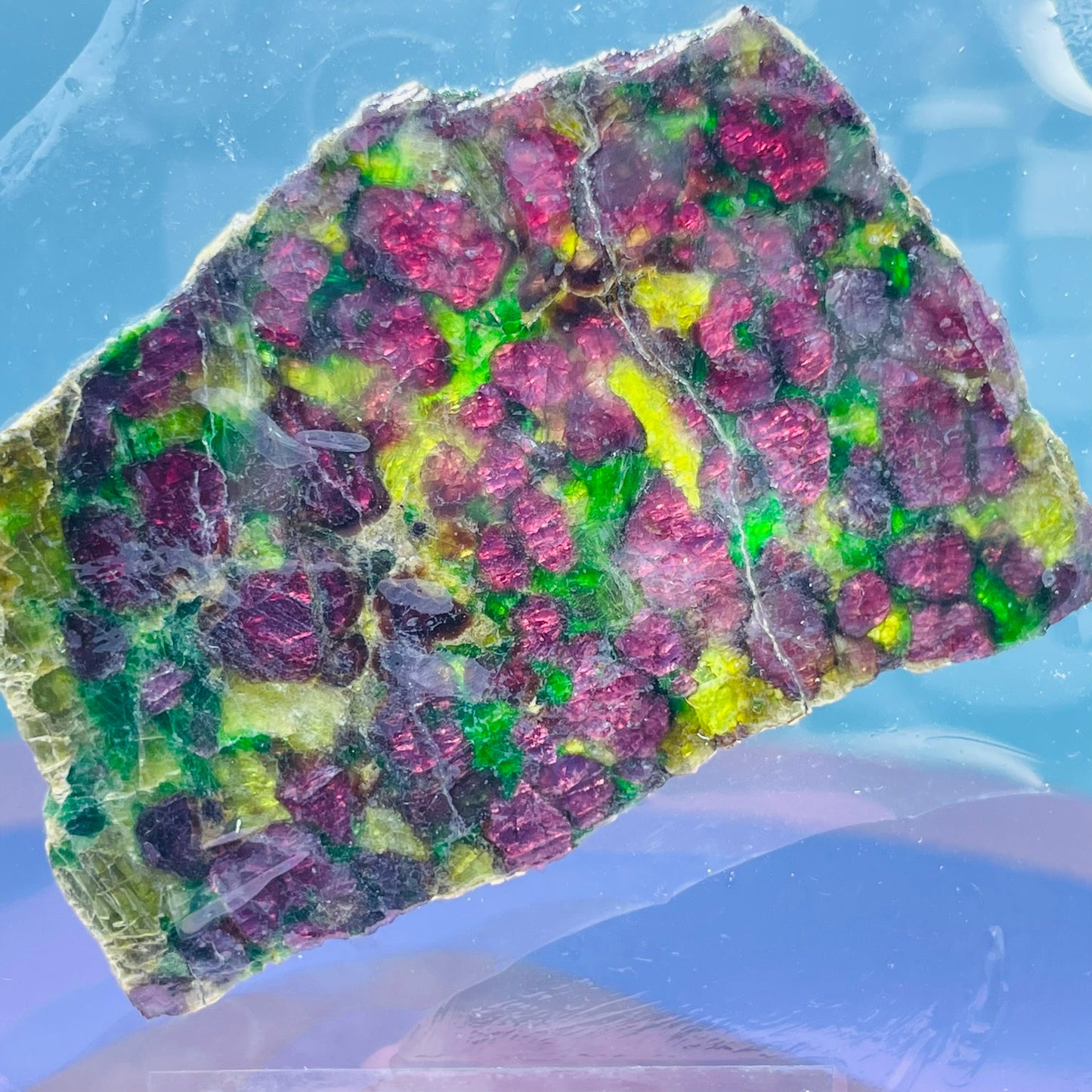 Rare Pyrope, Chrome Diopside + Enstatite Slice Specimen in Frame
