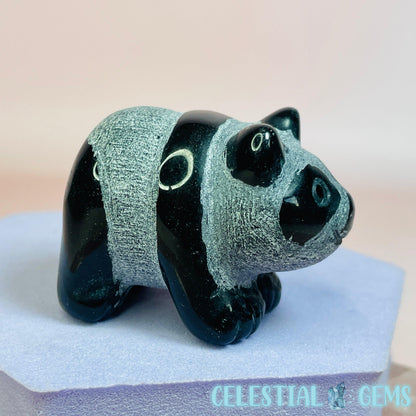 Obsidian Etched Panda Bear Small Carving