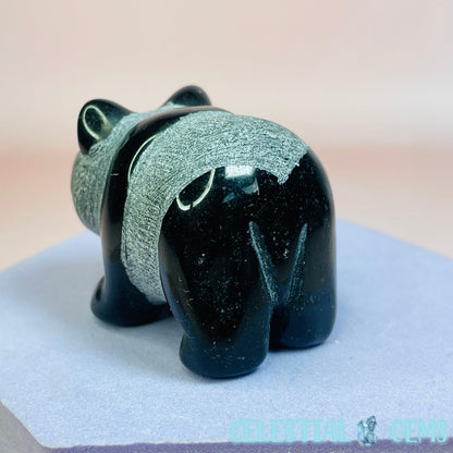 Obsidian Etched Panda Bear Small Carving