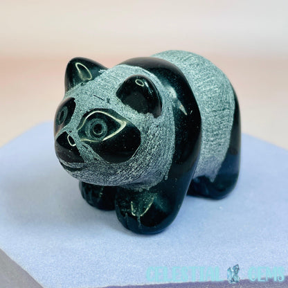 Obsidian Etched Panda Bear Small Carving