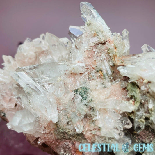 RARE Pink Lithium Quartz Double Sided Medium Cluster Specimen (+ Clinochlore)