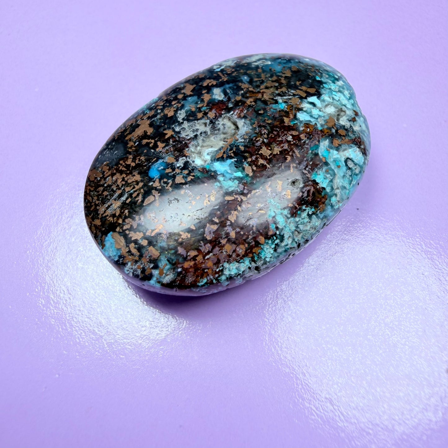 Rare Native Copper, Chrysocolla + Chalcedony Cabochon