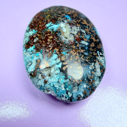 Rare Native Copper, Chrysocolla + Chalcedony Cabochon