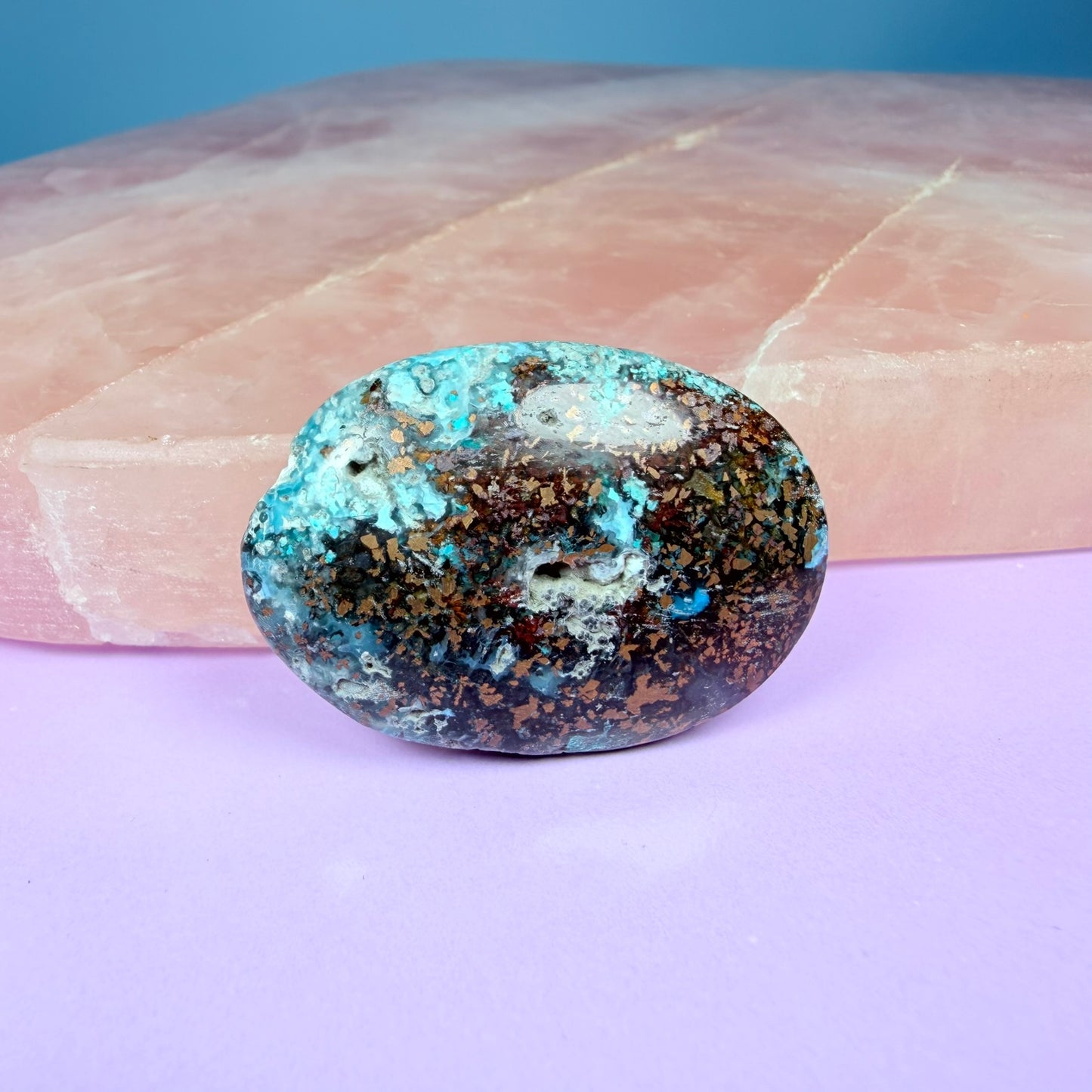 Rare Native Copper, Chrysocolla + Chalcedony Cabochon