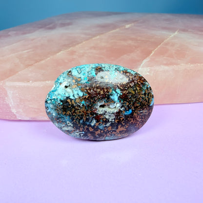 Rare Native Copper, Chrysocolla + Chalcedony Cabochon